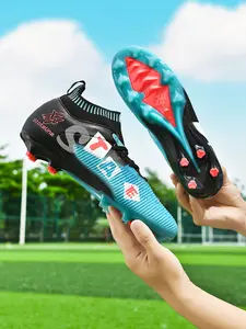 Parent - Child Blue - Orange Spliced Football Boots, Sports Competitive Style, Flyknit + TPU Material, Strong Grip & Lightweight, Ideal for Parent - Child Football Training & Sports Competitions