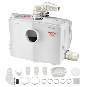 【fathersdaygift】VEVOR Anti-Clogging Stainless Steel Macerator Pump1200W Liquid Suction Pump48 GPM Flow33 ft/10 m Head4 Water InletsUpflush Sewerage Toilet Waste Disposal Machine for ToiletBasementShowerLiquid Pump
