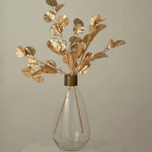 2 Pack Artificial Eucalyptus Leaf Stems 27" Metallic Gold
