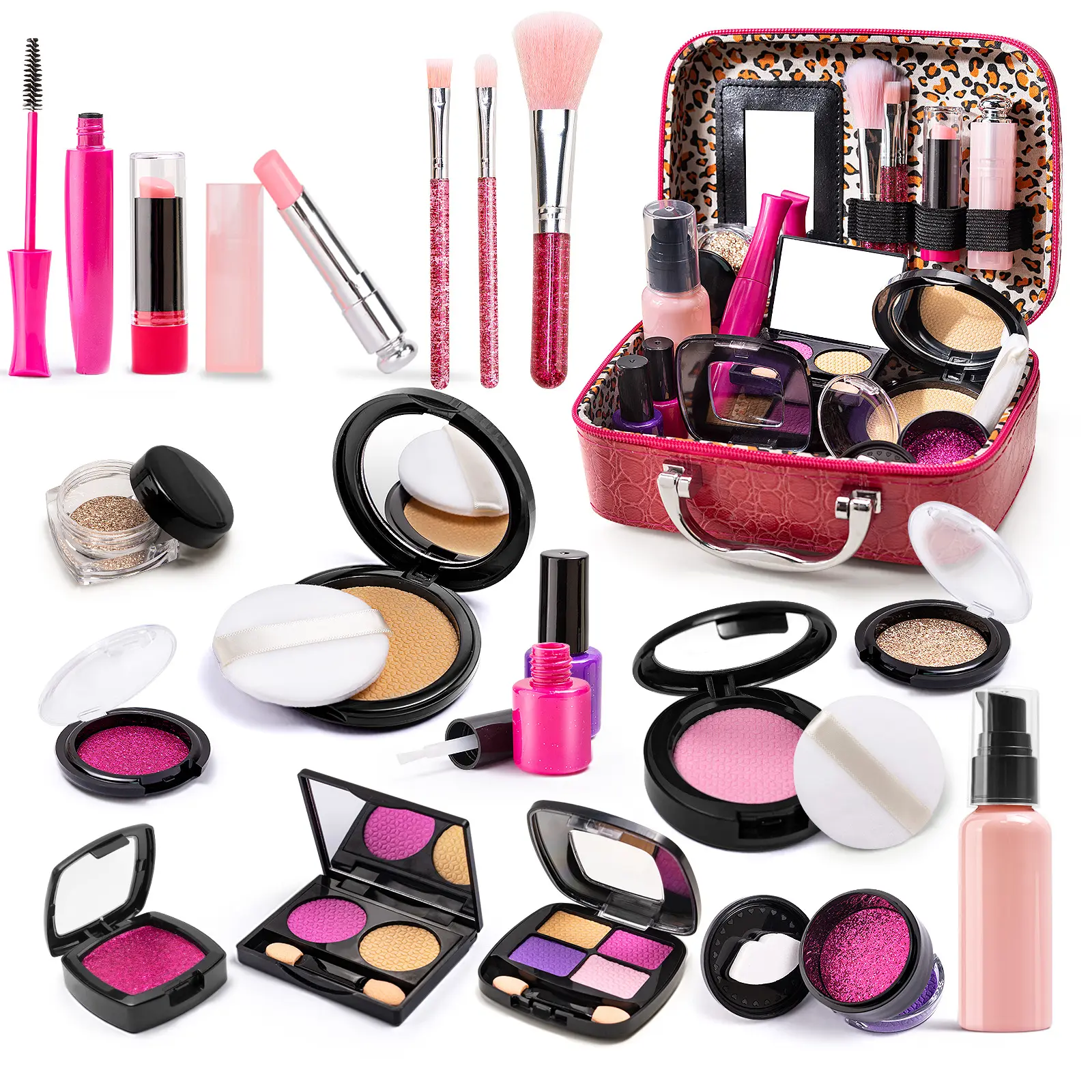 Simulated Makeup Kit for Girls, Play Makeup Set for Kids - Includes Cosmetic Bag for Birthdays and Christmas, Imaginary Makeup Fun for Toddlers and Little Girls Ages 3+