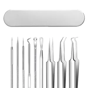 Curved Blackhead Tweezers Kit,9 Pcs Blackhead Remover Comedone Extractor,  Professional Stainless Pimple Acne Blemish Removal Tools Kit