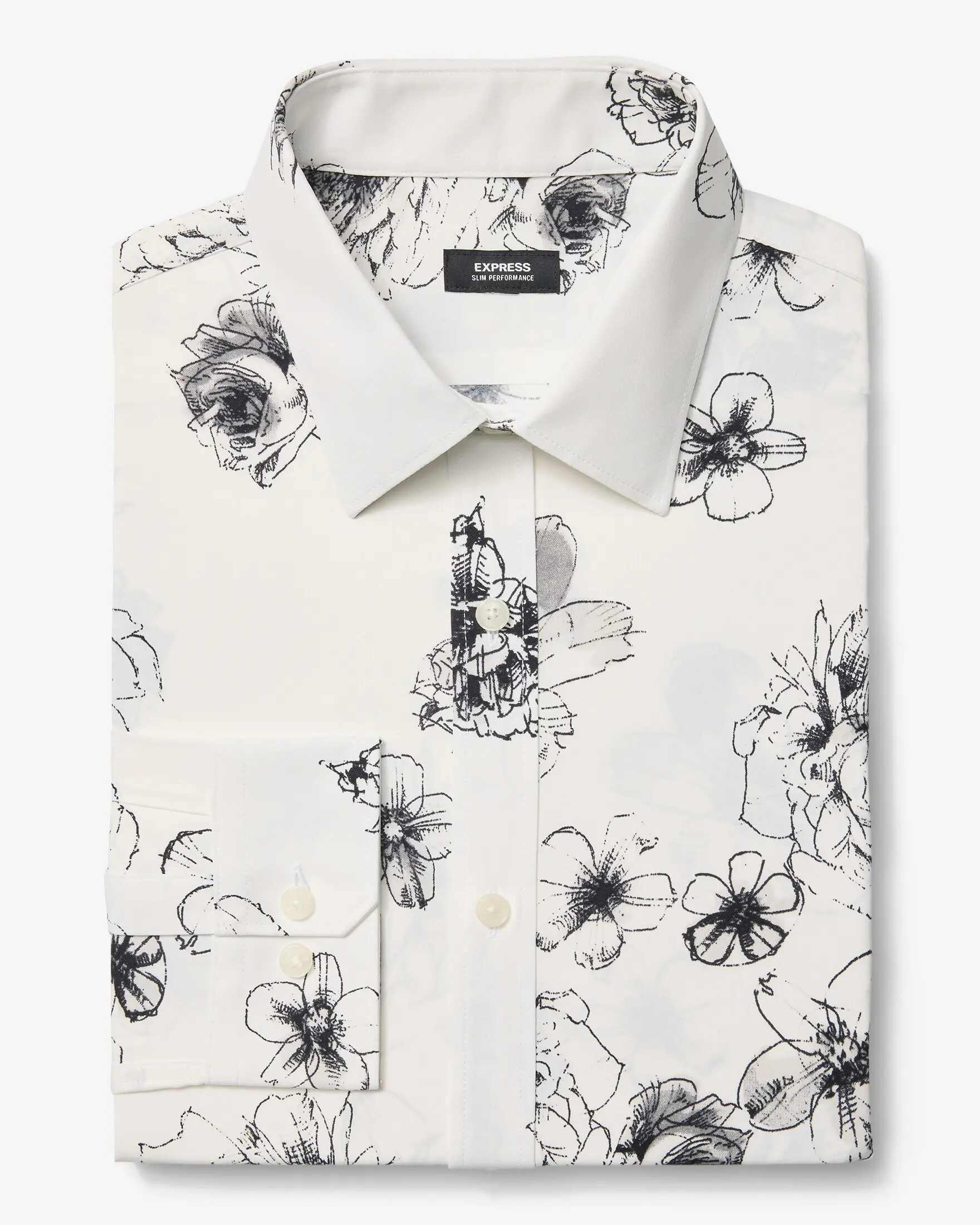 Express Slim Abstract Floral Wrinkle-Resistant Everyday Performance Dress Shirt