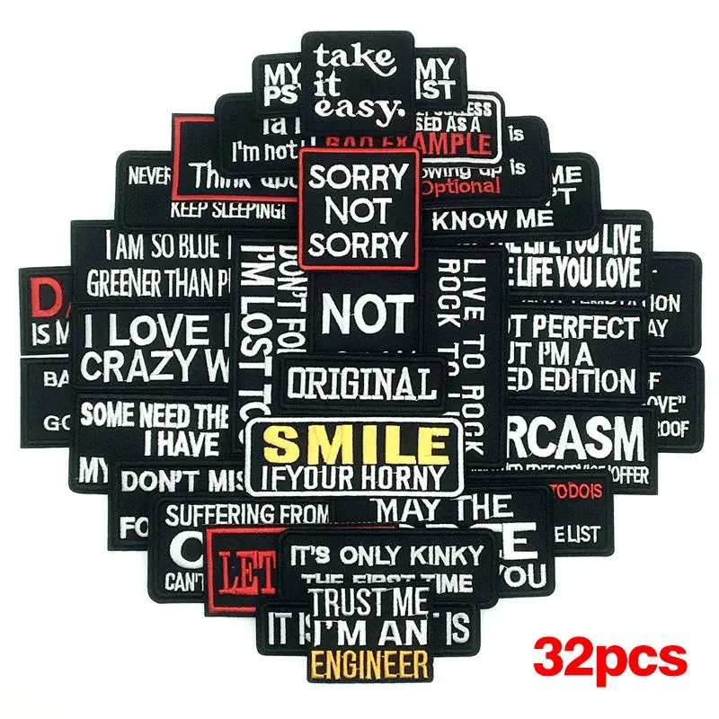 Interesting Letter with Slogan Iron on Patch, 32pcs/set DIY Embroidery Applique, Fusible Patch, DIY Ironing Stickers Badge, Stylish Unique Embroidery