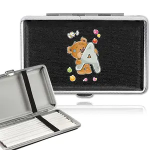 PU Cigarette Storage Box, High-Capacity Portable Dustproof Cigar Holder, Men & Women Cigarette Case, Bear Letter Initial Design