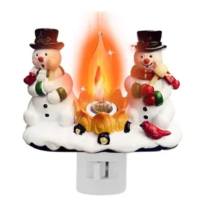 Christmas Snowman Night Light ?C Rotating Resin Plug-In Light with Flickering Flame Effect, 4.33*4.13 in, Decorative Christmas Lamp for Kids?? Room, Living Room, Staircase, Corridor, Holiday Bonfire Decor, Kringle Express