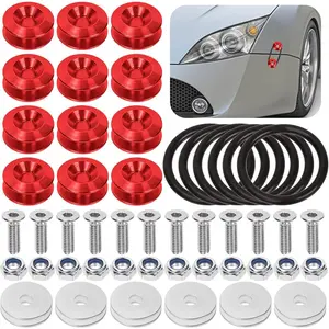 54Pcs - 3 Pairs Red Quick Release Fastener Kit, Universal Aluminum Bumper Clips Quick Release Front Rear Bumper Fasteners Trunk Front Rear Bumper Fasteners Fenders Holders Kit for Car Bumper