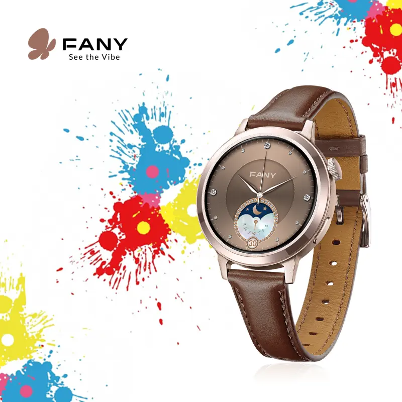 SmartWatch for Women,1.1''AMOLED Ultra-clear Display with Aluminum Case&Leather Band,Fitness Tracker Sleep/Heart Rate/SpO2/Step Monitor,110+Exercise Modes, FANY See the Vibe Watches Wearable Smartphone Workout Bluetooth Portable monitoring DealsForYouDays
