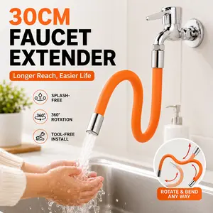 30cm Household Faucet Extension Hose — Splash-Proof,Flexible Adapter for Kitchen Sinks and Bathrooms (360° Rotatable);Easy for Children to Use.