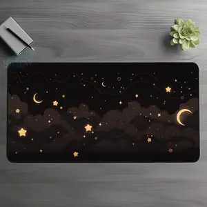 [Sale up to 50%] [Free Ship] Whimsy Dream Star Desk Mat, Gothic Moon Cloud Mousepad, Black Gold Celestial Witchy Gift