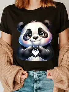 100% Cotton Funny Panda Love Heart Giant Bear Pandas Lover Men Women T-Shirt