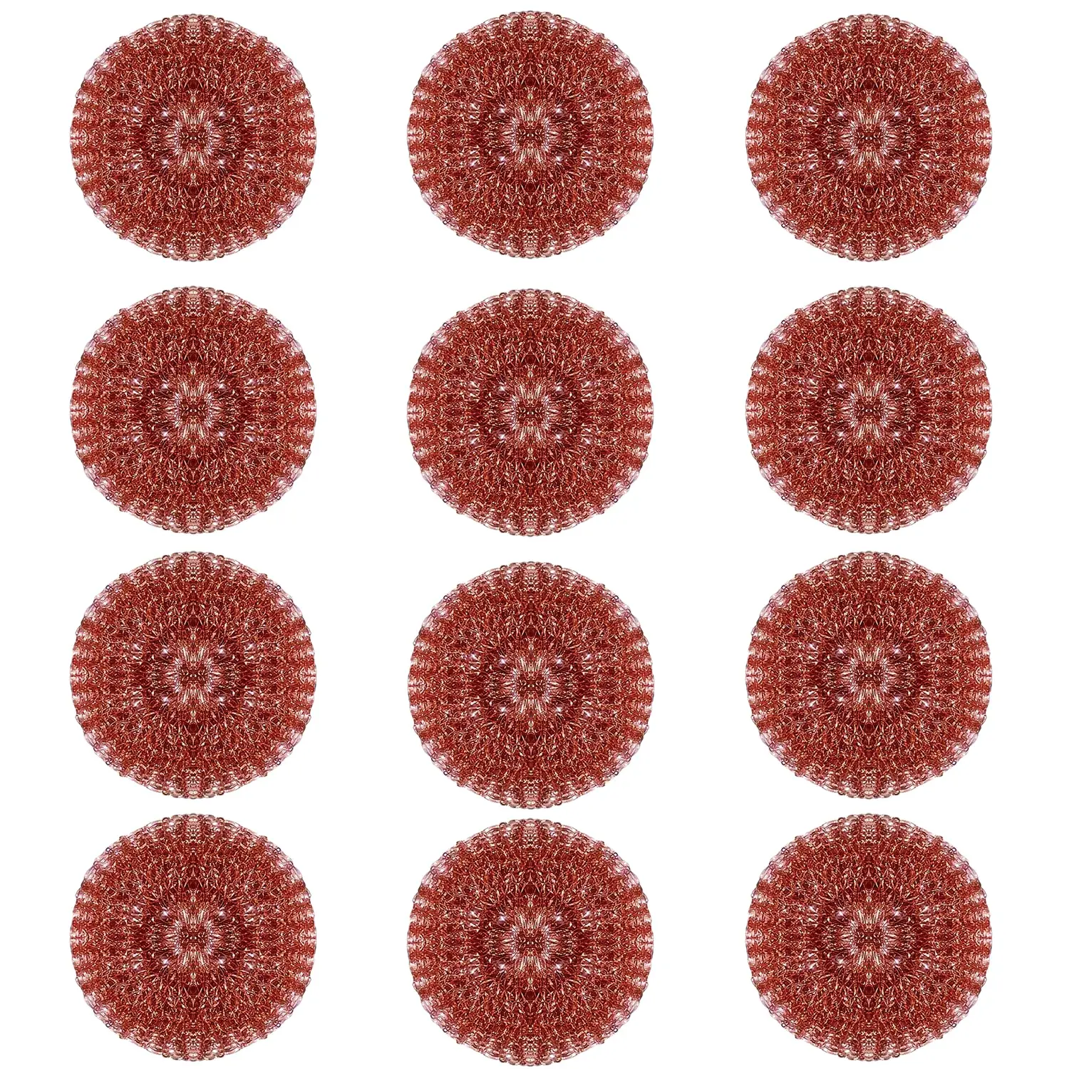 Jumbo Pure Copper Knit Mesh Scourer Cleaning Pad - 12 Pack, 4" x 4" x 1.5" (4x4 in), Stainless Steel Reinforced, Durable Heavy-Duty Flat Wire Household Pot Cleaner for Tough Stains, Always Use Wet, Rinse Post-Use