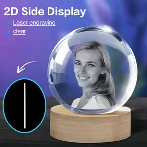 YUMMYCARROP 2D Flat One 3D Engraved Crystal Ball Ornament HN3157179 Clear Glass USB Powered Night Light for Home Decor & Custom Photos Ideal for Birthday Gifts