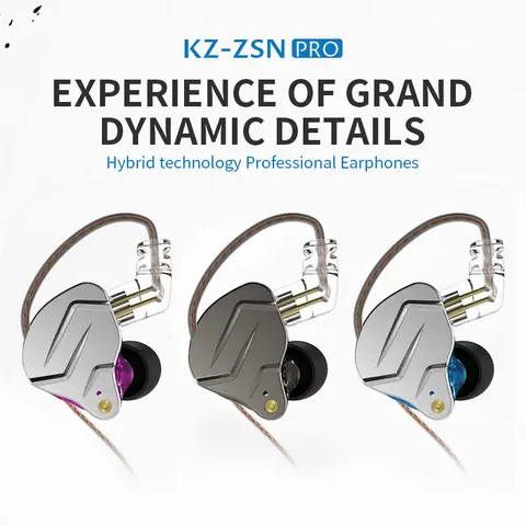 KZ ZSN Pro High Quality Audio Wired In-Ear Monitors, 1DD-1BA Hybrid Dynamic Driver & Balanced Armature Hybrid Technology, 3.5mm Jack, 1.2m Cable, Ergofit Ergonomic Design, Bass Boosted High-Fidelity Stereo Sound, Grey FPS Gaming & Game Console Electronics