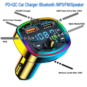 Bluetooth 5.0 FM Transmitter Bluetooth Car Adapter - MP3 Player with Built-in Mic, Hands-Free Calling, 10m Range, USB Quick Charging, Plug-and-Play, DC12V-24V Car Compatibility, Radio Music Playback
