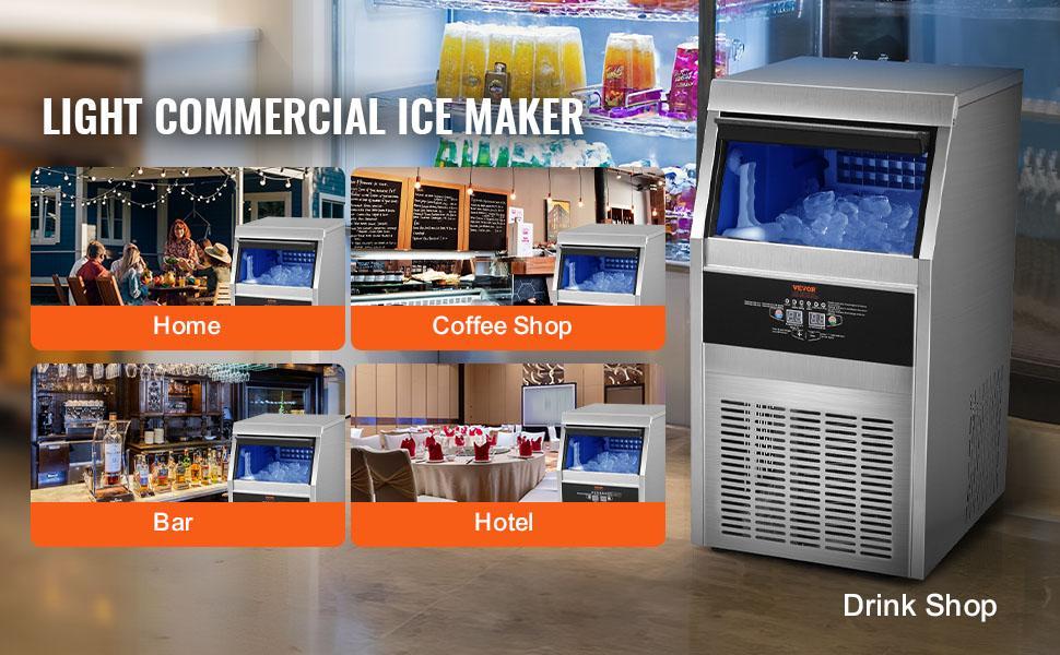 VEVOR 110V Commercial Ice Maker Machine 120-130LBS/24H with 33LBS Bin, TikTokShopBlackFriday, Stainless Steel Automatic Operation Under Counter Ice Machine for Home Bar, Include Water Filter, Scoop