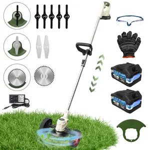 21V-D Handle 650W Cordless Grass Trimmer with Auxiliary Wheels, 1300mAh Battery, Suitable for Garden
