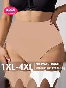 4 Pack Seamless Women's Underwear High Waist Invisible Thong Panties Plus Size 1XL-4XL - No Show Elastic Slimming T-Back for Yoga/Gym/Sports/Dance/Daily Wear - Sexy Comfort​