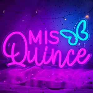 Dimmable Pink Mis Quince Neon LED Sign - Wall Decor Lighting for Quinceanera Birthday Party, Bedroom, Girl Gift