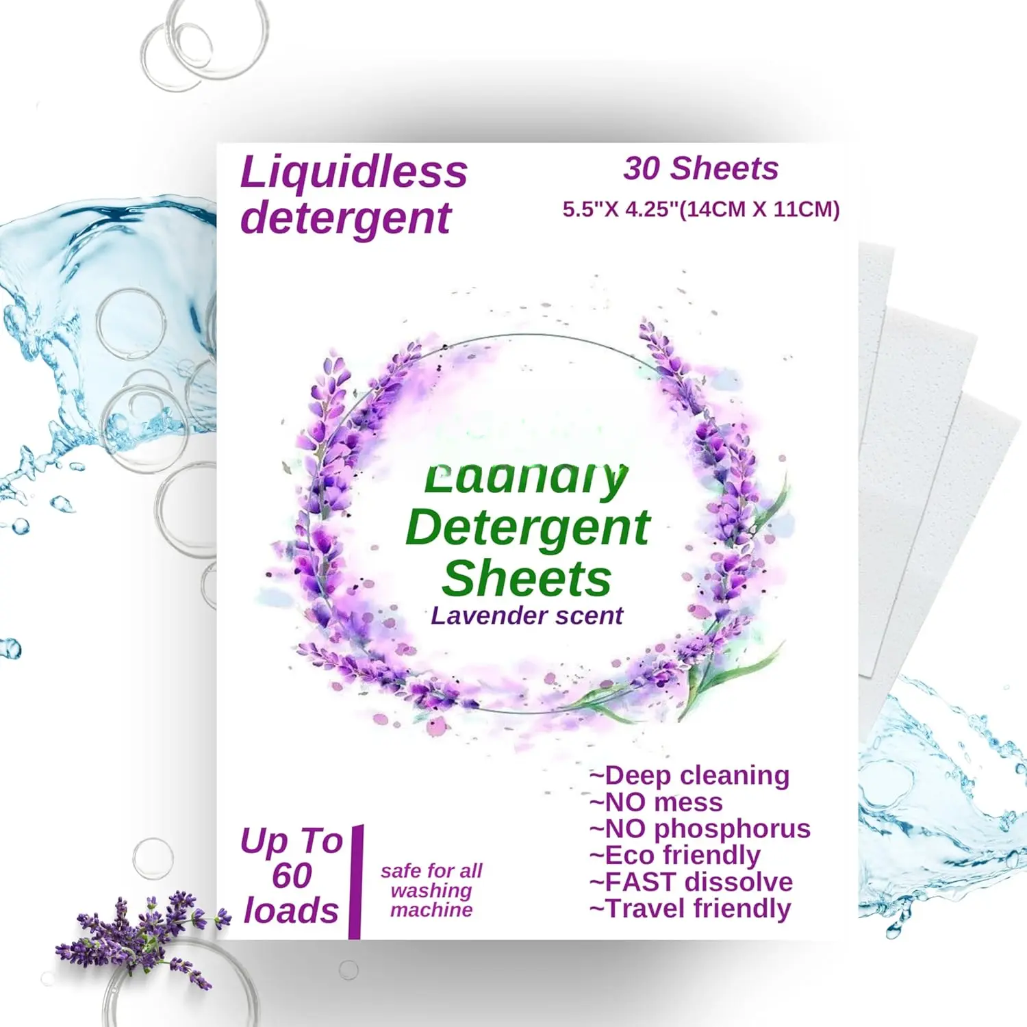 Laundry Detergent Sheets Clean Earth Lavender Scent - 60 Loads No Plastic Jug Concentrated 30 Laundry Sheets, Travel Friendly Laundry Soap Sheet