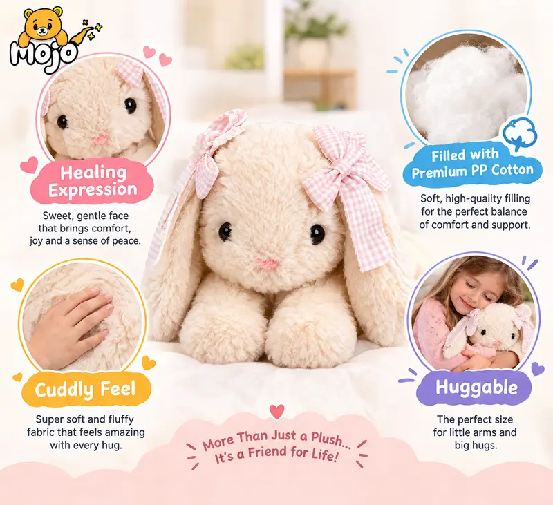Cute Squishy Bunny Plush Toy, Lop-Eared Rabbit Plush Doll, Soft Stuffed Animal for Play, Soft Stuffed Long Ears Bunny Doll, Baby Companion, Lovely Plush Gift, Stuffed Animal Gift, Cuddly Stuffed Animal