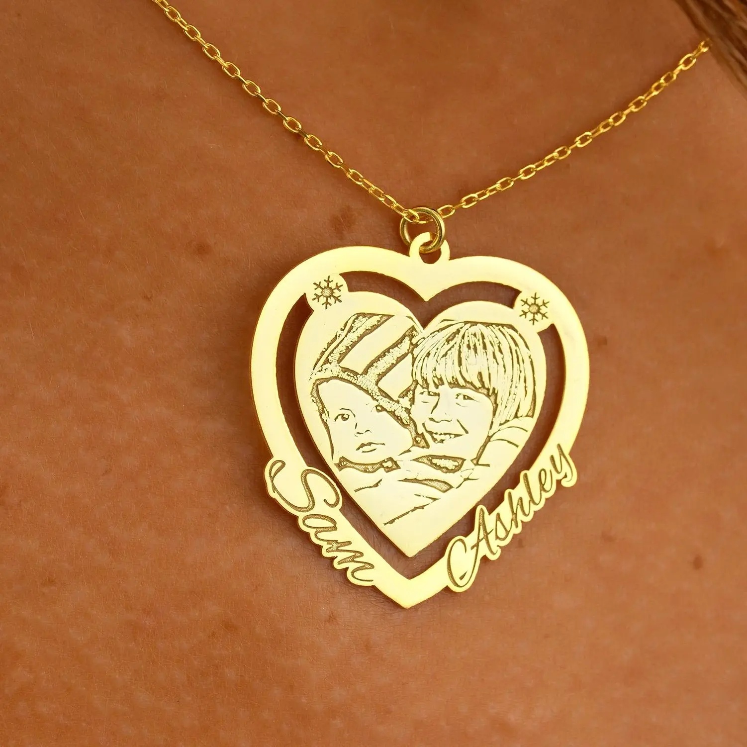 Double Name Necklace, Personalized Photo Necklace, Customized Image Pendant, Portrait Engraved Necklace, Mother Name Necklace, Couple Name Pendant, Name Minimalistic Necklace, Name Bridesmaid Necklace, Name Anniversary Necklace, Name Christmas Necklace