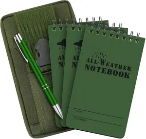 Eaasty Waterproof Notebook and Pen Set 3 x 5 Inch Pocket Tactical Notebook with 1 Metal Weatherproof Pen and 1 Fabric Cover for Outdoor Activities Recording(Army Green,5 Pcs)