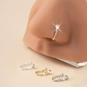 4pcs Fashionable U-Shaped Nose Rings Set, 18K Gold Plated Copper with Synthetic Zirconia, Non-Porous Nose Clips, Creative Jewelry Gift
