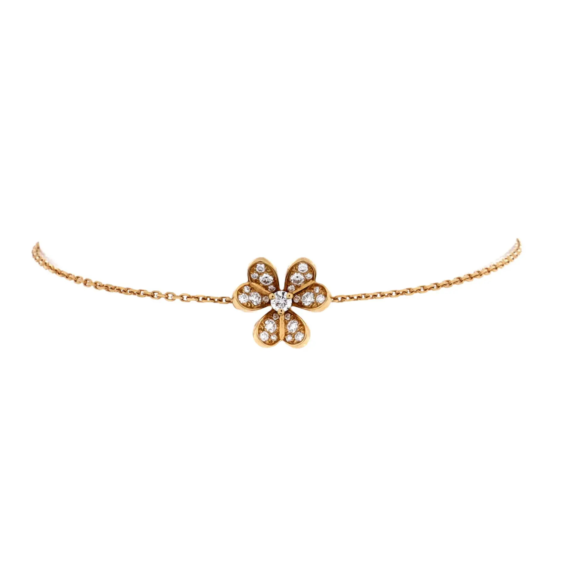Pre-owned Van Cleef & Arpels Frivole Bracelet 18K Yellow Gold and Pave Diamonds Mini by Rebag