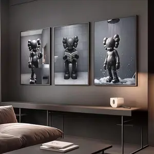 Futt Set of 3 Black Kaw2  in Shower & Bathroom unframed poster