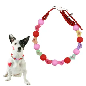 Candy Valentines Day Beaded Dog Collar -Adjustable