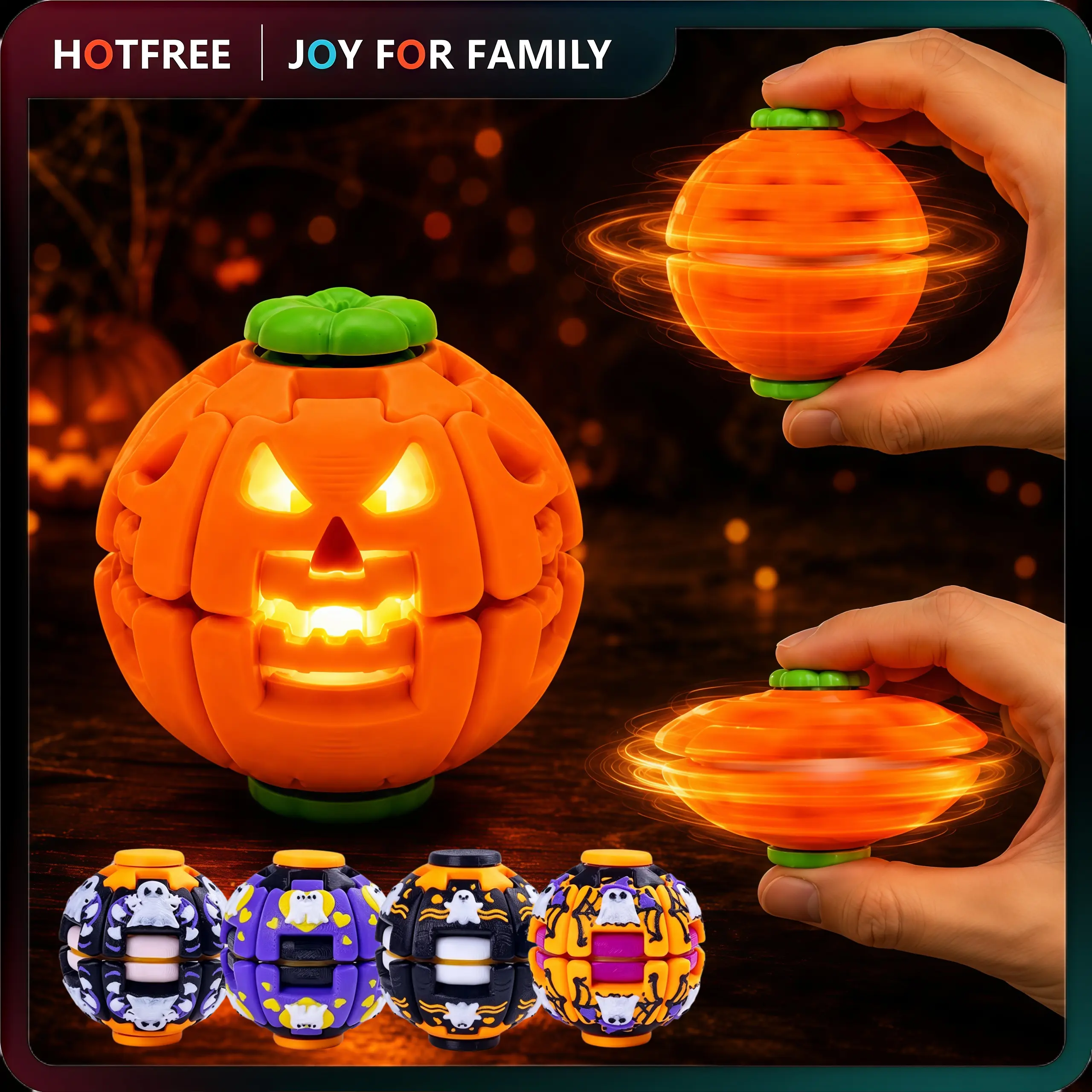 Hotfree Halloween Pumpkin Fidget Spinner, LED Light Up 2‑in‑1 Rotating 3D Printed Fidget Ball, Stress Relief Sensory Puzzle Toy for Kids, Halloween Party Favors & Gifts tiktokshopbacktoschool