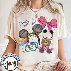 Youth & Adult Cartoon Coquette Bow Literally Just A Girl Shirt, Cartoon Girls Trip Graphic Tee, Micky Minne Ears Park Trip T-Shirt, Magic Kingdom Unisex Youth and Adult Top