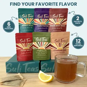 Suli Gift Box | Variety Pack of 6 Organic Herbal Tea ,Stainless Steel Tongs, Recipe ,Info Cards & Raw Black Sage Honey - Caffeine Free - Perfect Gift Set For Tea Lover