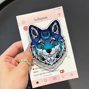 Wolf Collage MagSafe Phone Grip, Ornate Blue & Teal Wolf Griptok, Celestial Spirit Wolf Phone Stand, Artistic Boho Aesthetic Accessory Gift