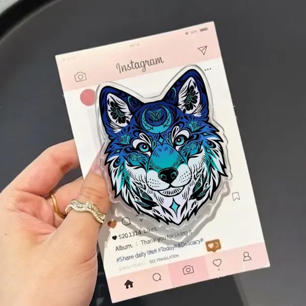 Wolf Collage MagSafe Phone Grip, Ornate Blue & Teal Wolf Griptok, Celestial Spirit Wolf Phone Stand, Artistic Boho Aesthetic Accessory Gift