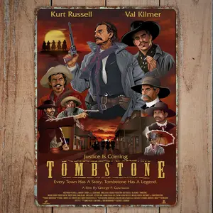 Tombstone Classic Western Movie Metal Sign, Vintage Cowboy Tin Sign, Wyatt Earp Doc Holliday Wall Decor, Gift for Western Fans