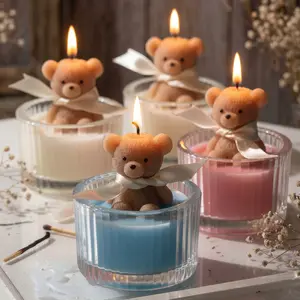Luxury Teddy Bear Glass Jar Candle, Creamy Soy Wax (/blue/) with Ribbon, Fragrant Home Decor, Unique Birthday Gift, Wedding Gift, Holiday Return Gift