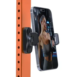 Magnetic Phone Holder for Gym,Magnets Strong 360° Adjustable Universal Cell Phone Mount with Retractable Clamp, Hands-Free Phone Stand for Gym Equipment, Forklift,Kitchen, For AII Smartphones
