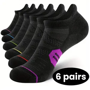 6 pairs of short tube boat socks for men's and women's running fitness socks, running socks, shock-absorbing low cut sports socks, Women's Ankle Running Socks Cushioned Low Cut Tab Athletic Socks