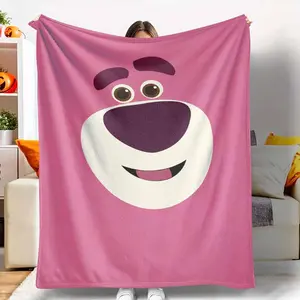 Pink Bear Face Flannel Blanket Adorable Cartoon Animal Pattern Ultra Soft Lightweight Plush Throw Cozy Breathable Warmth Perfect for Living Room Sofa Couch Bedding Office Nap Travel Camping Birthday Gift Home Decor Relaxing Lounge Time Indoor Outdoor Use.