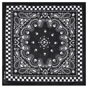 Skull and Checkerboard Bandana, Algodón Head Scarf, Black-and-White Casual Scarf Head Wrap, Bandana Hair Accessory, Bandana Head Wrap