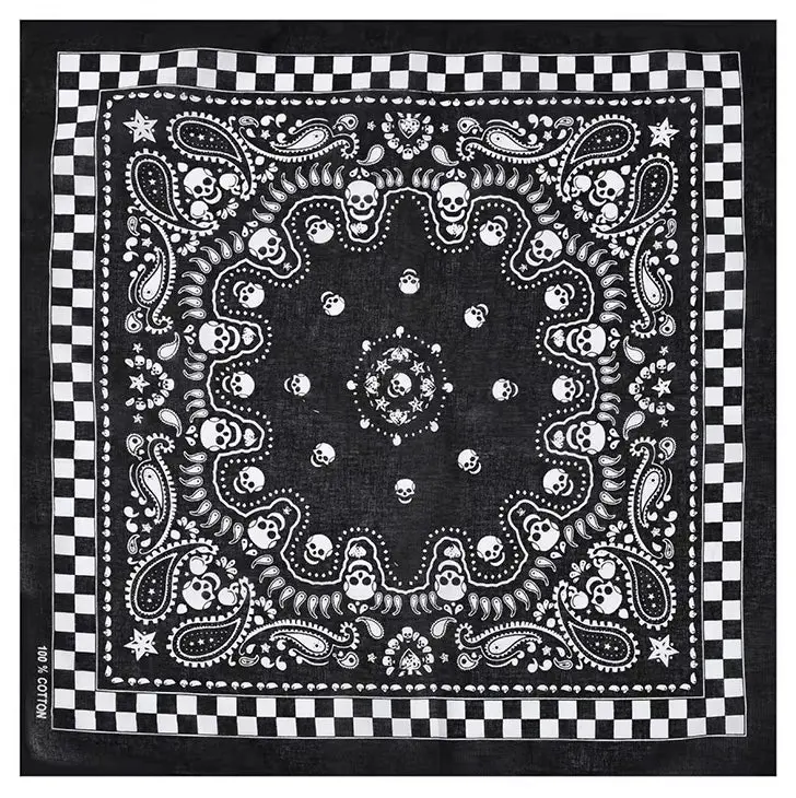 Skull and Checkerboard Bandana, Algodón Head Scarf, Black-and-White Casual Scarf Head Wrap, Bandana Hair Accessory, Bandana Head Wrap