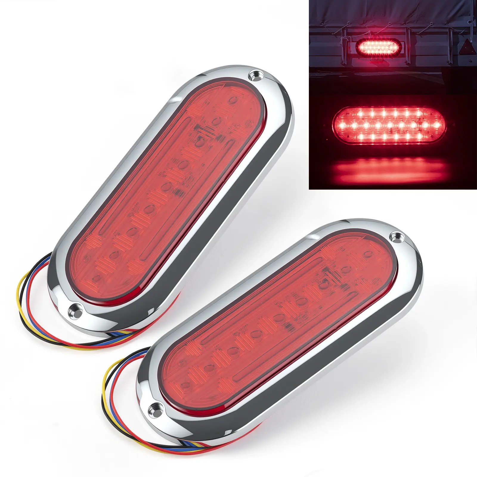 2 PCS 4 wire 6 inch oval 21 LED flashing brake tail light marker light 12V/24V DC turn signal suitable for trucks lorries and side lights Car Accessories Led Backlights