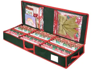 Christmas Wrapping Paper Storage Bag with Flexible Partitions and Pockets for Ribbon, Accessories - 40" Durable PE Gift Wrap Storage Bag - Decoration, Ornaments(Green)