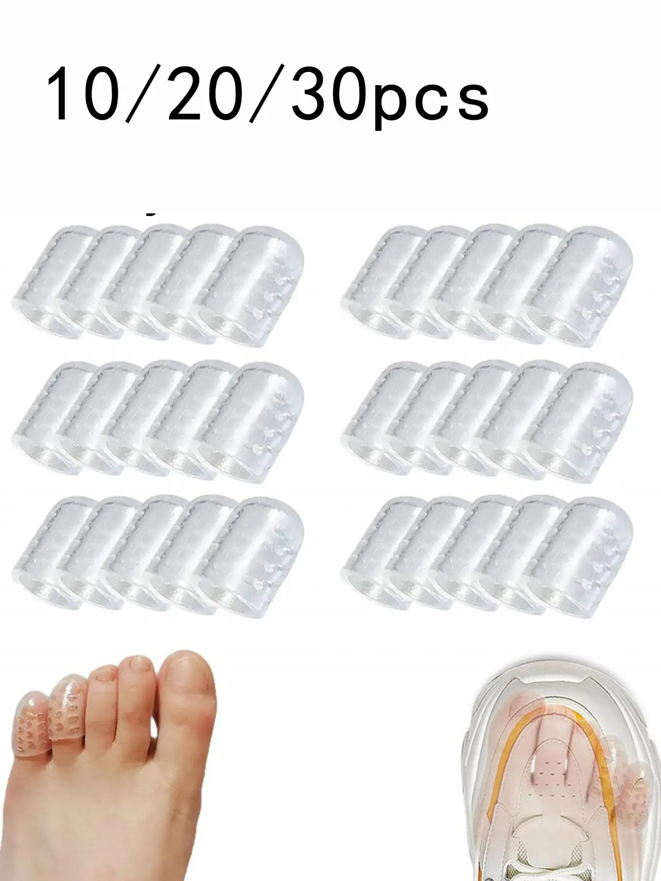 10/20/30 Piece Silicone Toe Protector, Clear Breathable Gel Shoe Head, Flexible Foot Care Accessories, Unisex Odorless Toes Covers, Toe Protectors For Shoes, All Seasons Footwear