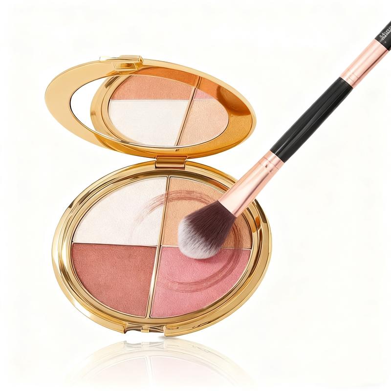 Glowjiu 4-in-1 Glow Palette & Brush SetMulti-Use Highlighter Blush EyeshadowforEffortless Radiance Long-lasting makeup that doesn't come off