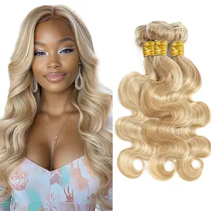 Honey Blonde Human Hair Bundles Blonde Highlight Body Wave Bundles 613 Human Hair Bundle Unprocessed Brazilian Virgin Remy Hair Extensions 12 14 16 Inch