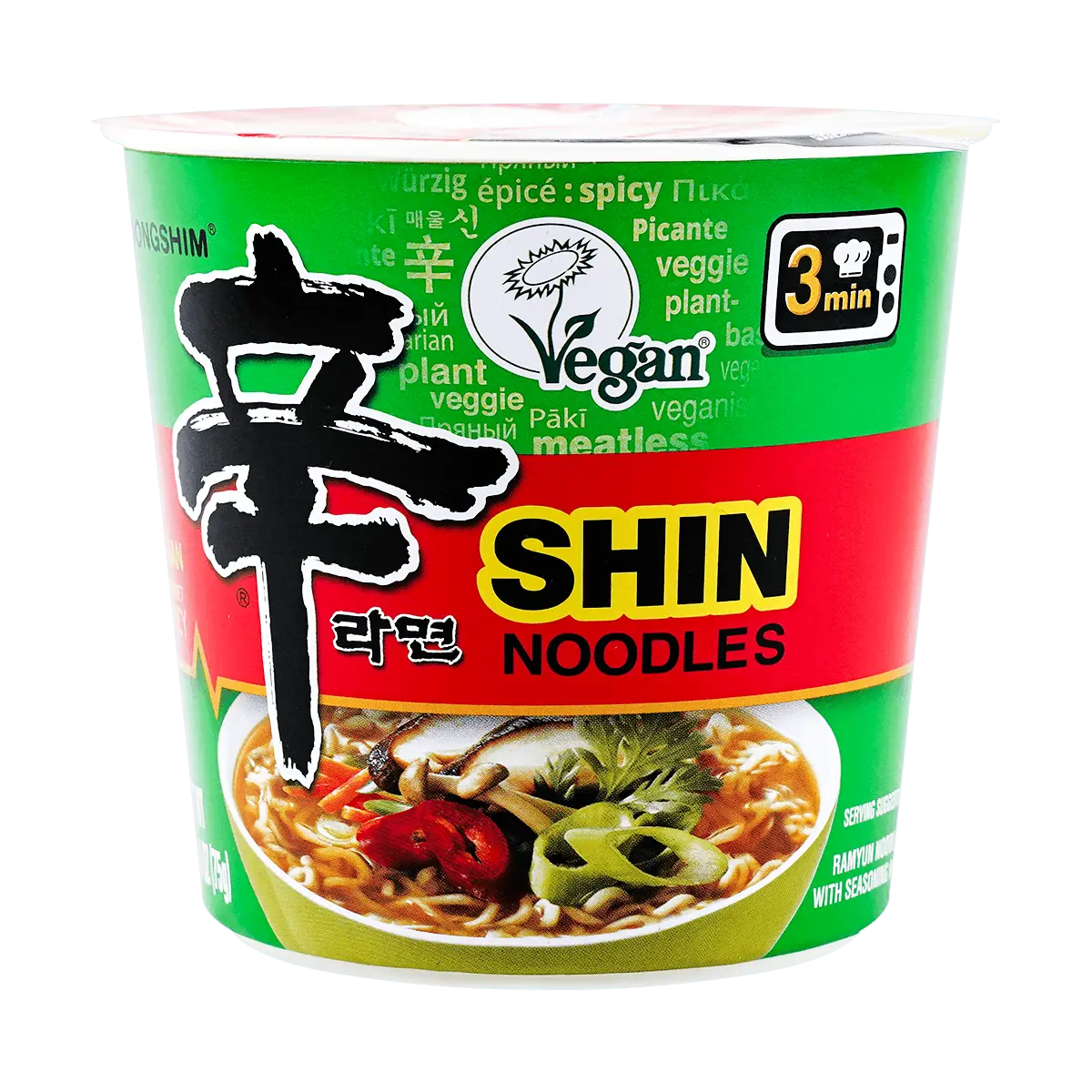 Nongshim Korean Vegetarian Shin Ramyun Instant Noodles Cup - 75g, Plant-Based, Spicy Flavor, Quick Meal