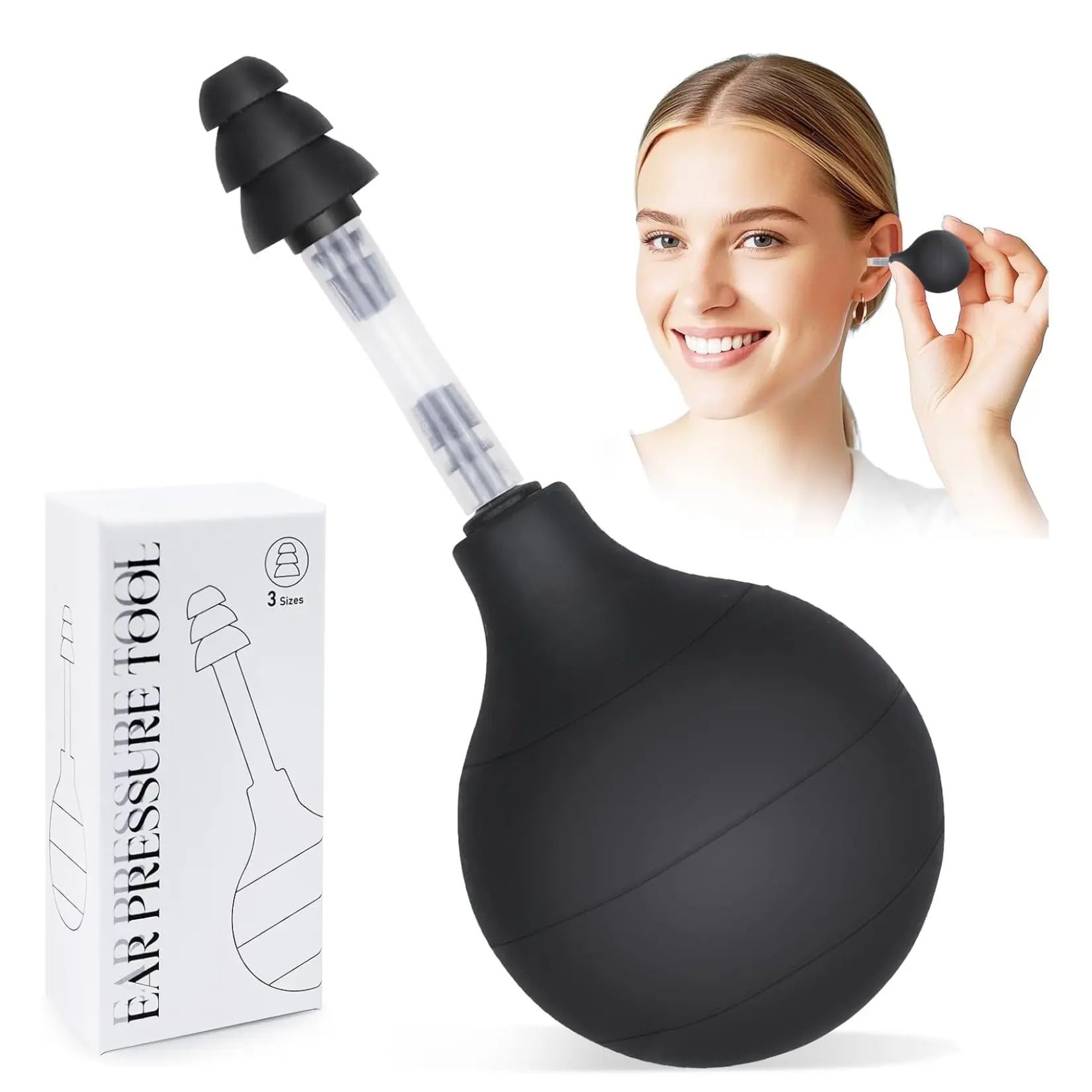 Ear Pressure Relief Device, Natural Migraine and Headache Relief Products, Comes with 3 Sizes of Earplugs – Great for Post-Flying Discomfort