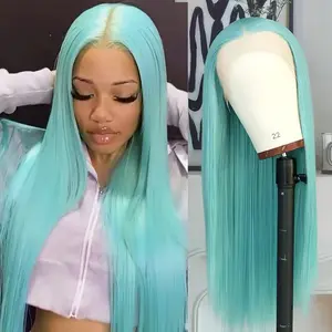Mint Green Heat Resistant Synthetic Long Straight Wig Hatsune Miku Cosplay Full Wig For Halloween Party Daily Styling